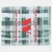 Couverture Polaire Noël monogramme plaid tartan vert blanc rouge (Devant (Horizontal))