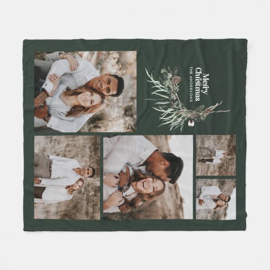 Couverture Polaire Noël multi photo botanique vert foncé rustique (Devant (Horizontal))