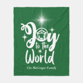 Couverture Polaire Noël Nativité Joie au monde Vert & Blanc (Devant)