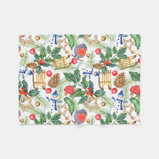 Couverture Polaire Noël Noël Noël Noël Snowman, Pine Cones, Holly (Devant (Horizontal))