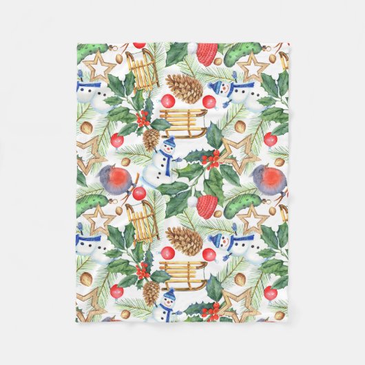 Couverture Polaire Noël Noël Noël Noël Snowman, Pine Cones, Holly (Devant)