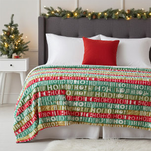 Couverture Polaire Noël ! Oh ! Oh ! Bandes rouges vertes et dorées