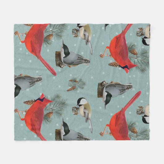 Couverture Polaire Noël Oiseau Cardinal Nuthatch Chickadee Neige (Devant (Horizontal))