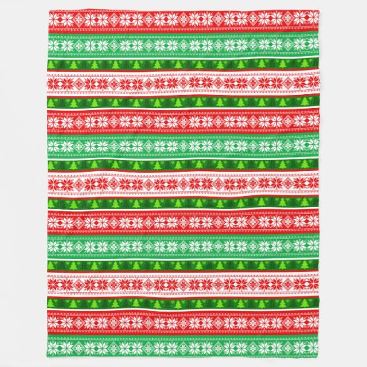 COUVERTURE POLAIRE NOËL ORNAMENTS DESIGN ROUGE BLANC VERT (Devant)