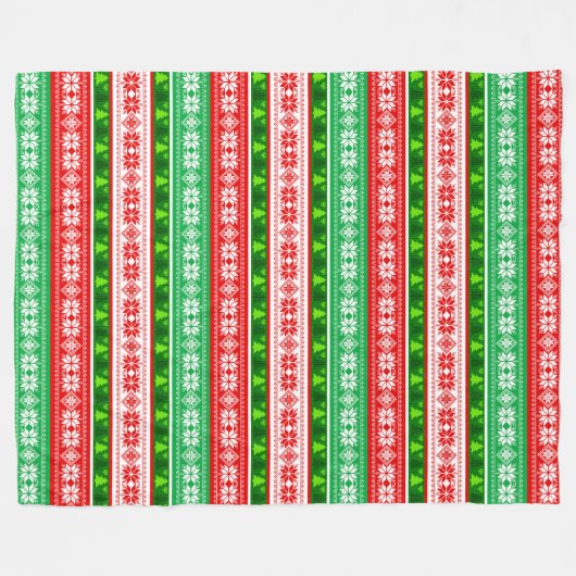 COUVERTURE POLAIRE NOËL ORNAMENTS DESIGN ROUGE BLANC VERT (Devant (Horizontal))