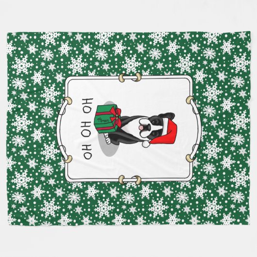 Couverture Polaire Noël Père Noël Boston Terrier (noir) mignonne (Devant (Horizontal))