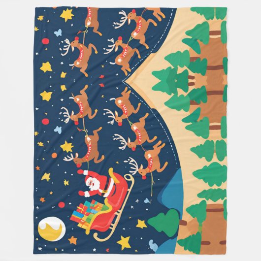 Couverture Polaire Noël Père Noël Reindeer Arrive En Ville (Devant)