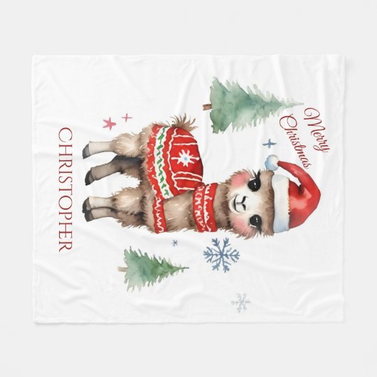 Couverture Polaire Noël personnalisé Cute Llama (Devant (Horizontal))