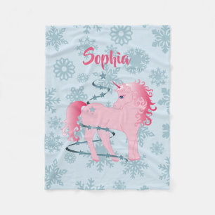 Couverture Polaire Noël Personnalisé Unicorne rose Fille Flambeau de