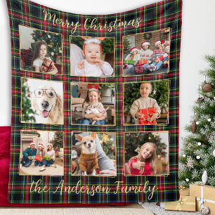 Couverture Polaire Noël Plaid Custom Gold Photo Collage Famille