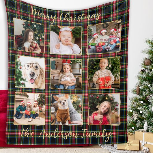 Couverture Polaire Noël Plaid Custom Gold Photo Collage Famille