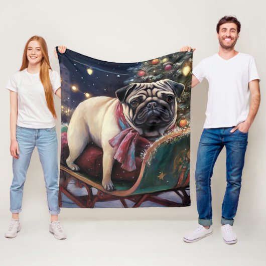 Couverture Polaire Noël Pug Saison Festive (En situation)