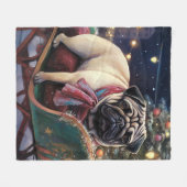 Couverture Polaire Noël Pug Saison Festive (Devant (Horizontal))