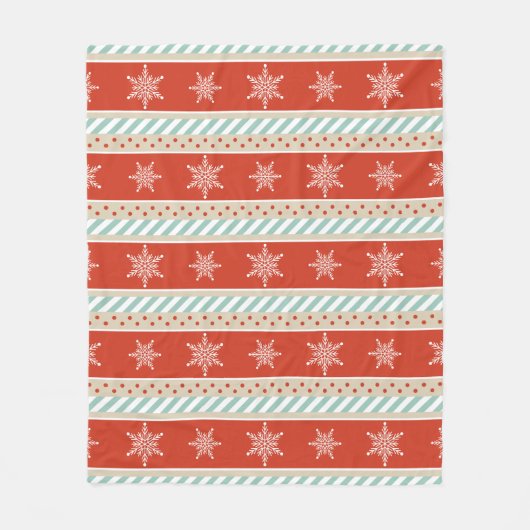 Couverture Polaire Noël Red Stripes Snowflakes Motif (Devant)