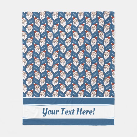 Couverture Polaire Noël rétro Santa Claus rouge blanc et bleu (Devant)