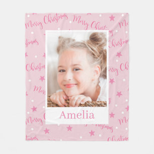 Couverture Polaire Noël rose fille photo personnalisée