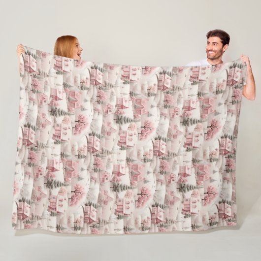 Couverture Polaire Noël rose vintage (En situation)