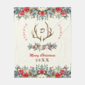 Couverture Polaire Noël rustique aquarelle nom de famille monogramme (Devant)