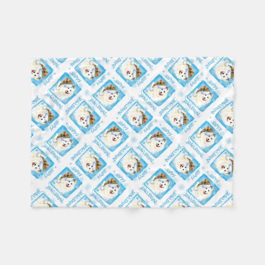 Couverture Polaire Noël Samoyé (Devant (Horizontal))