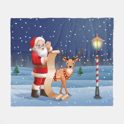 Couverture Polaire Noël Santa Claus Reindeer mignon hiver (Devant (Horizontal))