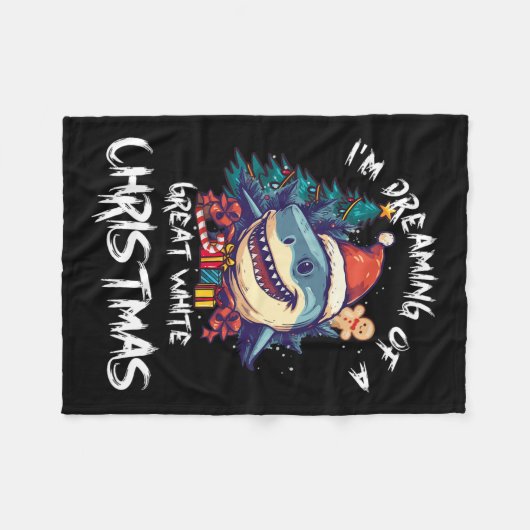 Couverture Polaire Noël Shark Santa Chapeau Noël Père Noël Jaws Funny (Devant (Horizontal))