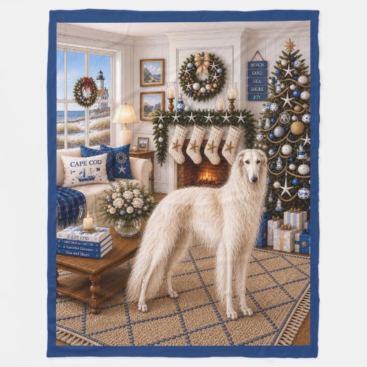 Couverture Polaire Noël sur Cape Cod ,Borzoi (Devant)