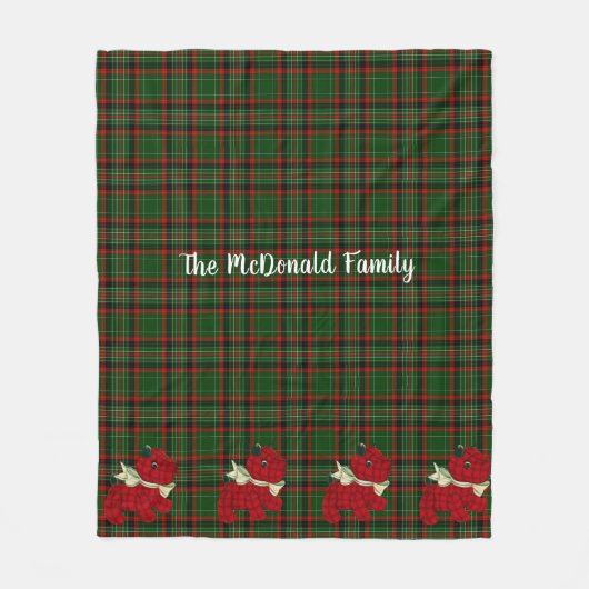 Couverture Polaire Noël, Tartan rouge & vert, Chien écossais (Devant)