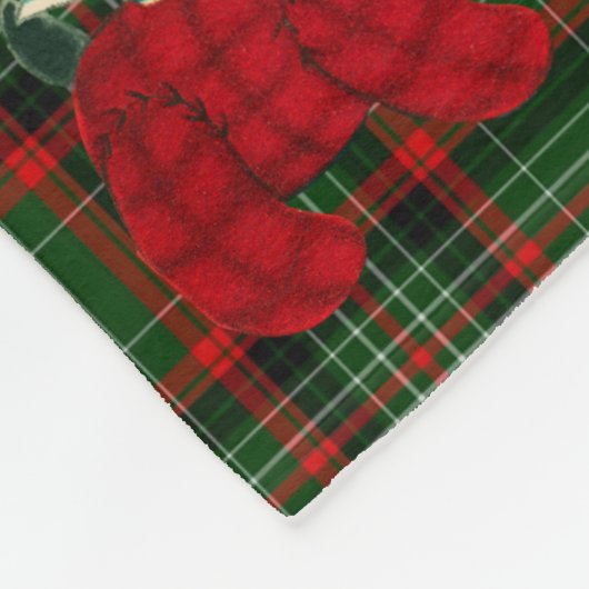 Couverture Polaire Noël, Tartan rouge & vert, Chien écossais (Coin)
