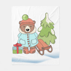 Couverture Polaire Noël Teddy Bear Couple avec cadeau