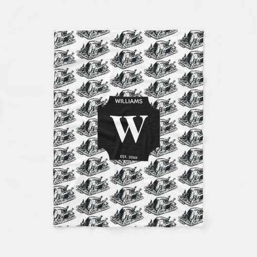 Couverture Polaire Noël Thanksgiving Vintage Turquie Monogramme (Devant)