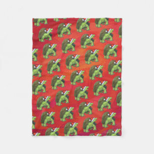 Couverture Polaire Noël tortue en rouge