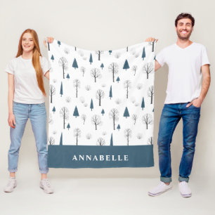 Couverture Polaire Noël traditionnel Russe Forêt d'hiver bleu