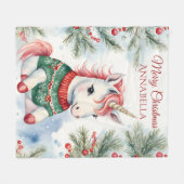 Couverture Polaire Noël Unicorne mignon Personnalisé (Devant (Horizontal))
