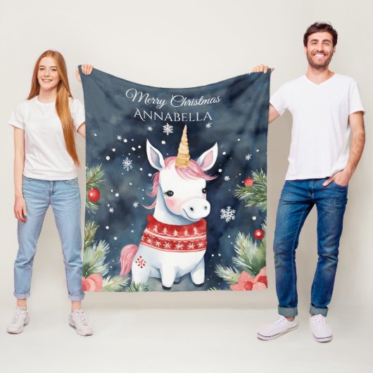 Couverture Polaire Noël Unicorne personnalisée (En situation)