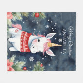 Couverture Polaire Noël Unicorne personnalisée (Devant (Horizontal))