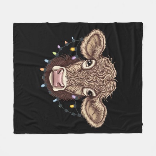Couverture Polaire Noël Vache Luminaire Ferme Fermier Noël (Devant (Horizontal))
