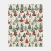 Couverture Polaire Noël Vert Bourgogne Aquarelle Forêt Arbres (Devant)