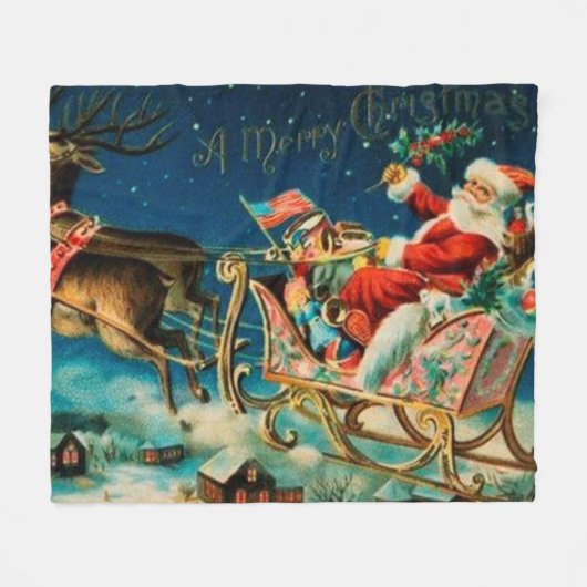 Couverture Polaire Noël vintage du Père Noël Sleigh (Devant (Horizontal))