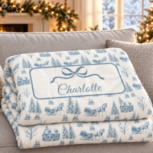 Couverture Polaire Nœud de traîneau à cheval en toile de Noël bleu vi