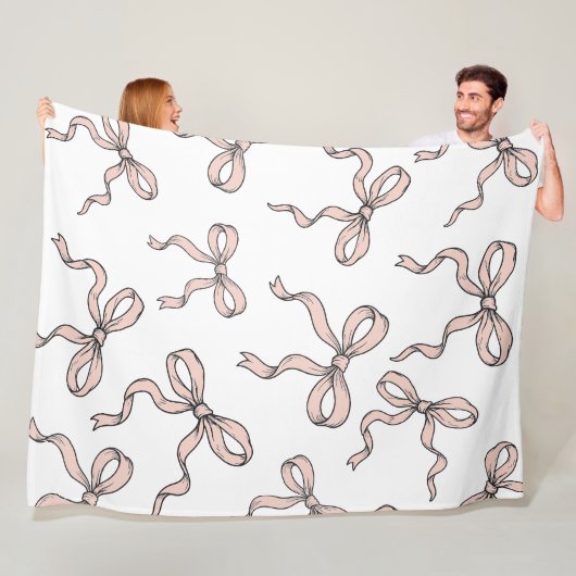 Couverture Polaire Nœuds ruban rose tendance mignons contour noir (En situation)