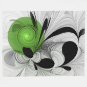 Couverture Polaire Noir Abstrait et blanc avec art fractal vert (Devant (Horizontal))