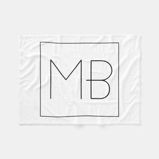Couverture Polaire Noir & Blanc Élégant Unique Monogramme (Devant (Horizontal))
