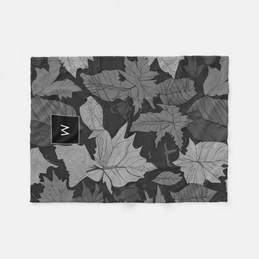 Couverture Polaire Noir blanc feuille monogrammé motif (Devant (Horizontal))
