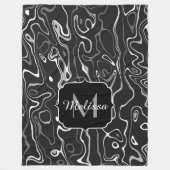 Couverture Polaire Noir blanc gris damas tourbillons abstraits Monogr (Devant)