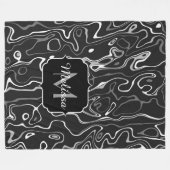 Couverture Polaire Noir blanc gris damas tourbillons abstraits Monogr (Devant (Horizontal))