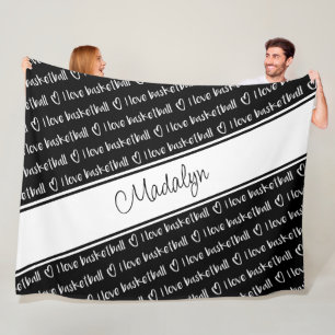 Couverture Polaire noir blanc J'aime basketball texte motif