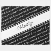 Couverture Polaire noir blanc J'aime basketball texte motif (Devant (Horizontal))