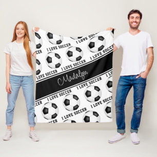 Couverture Polaire noir blanc J'aime motif texte de football