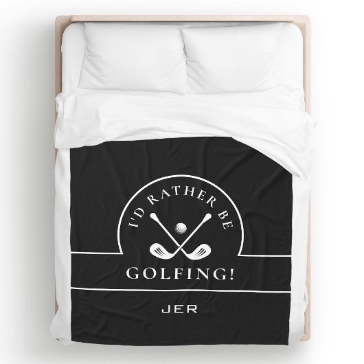 Couverture Polaire Noir & Blanc Je Préférerais Être Golfing Monogramm
