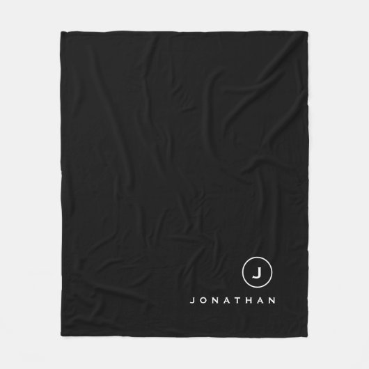 Couverture Polaire Noir & Blanc | Médaillon Monogramme simple et nom (Devant)